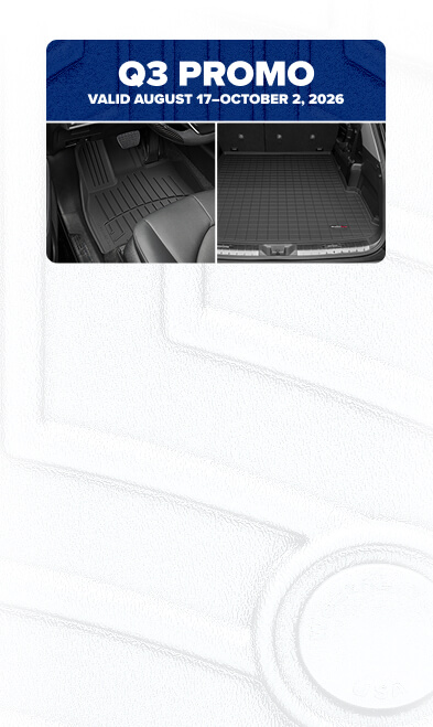 split image of weathertech floorliner H P and cargoliner with q3 promo information