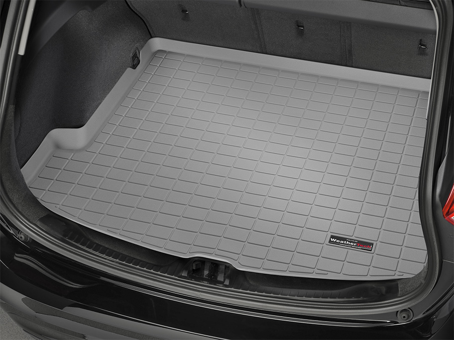 gray cargo liner inside hatchback trunk