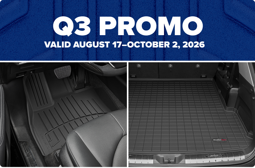 split image of weathertech floorliner H P and cargoliner with q3 promo information